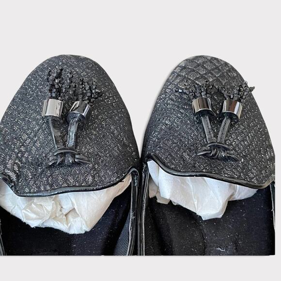 Dana Buchman Sequin/Silver Black Tassel Slip On Flats Shoes Size 5.5 - Picture 2 of 12